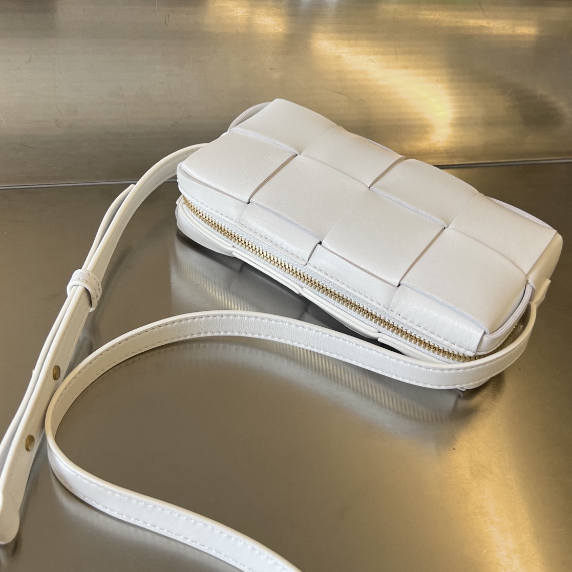  Mini Cassette Intreccio Leather Cross-body Bag White 